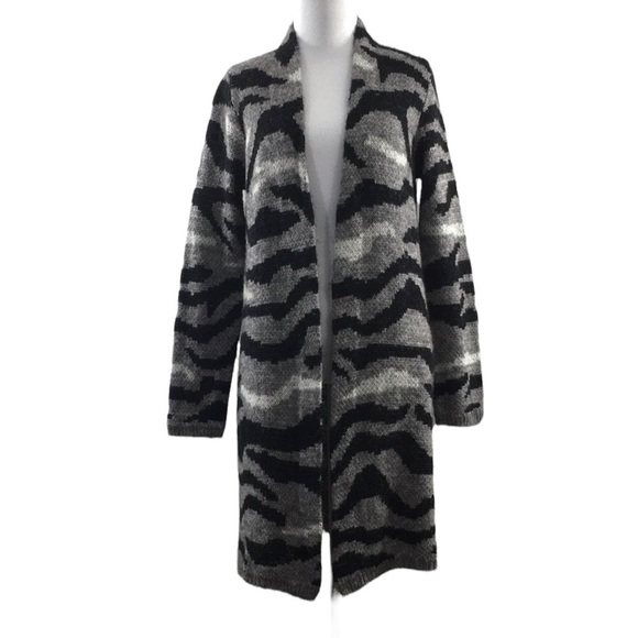 Chico's Gray Black Patterned Knit Cardigan Sweater Womens 0 Small 4 Mohair Blend - Picture 1 of 12